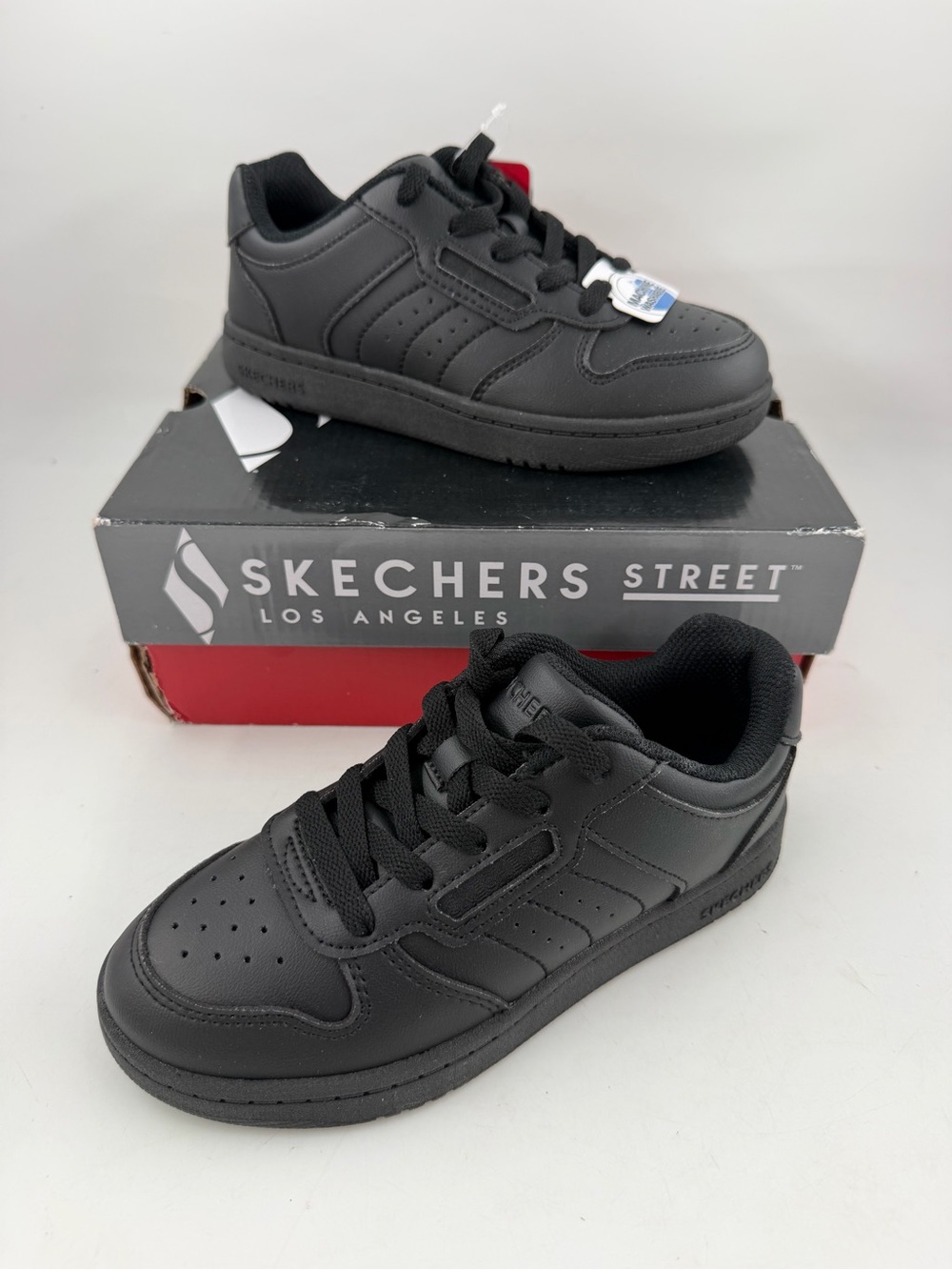 Skechers Kids Quick St Vorton Triple Black -SZ 1Y- Lace-up Sneakers Shoes